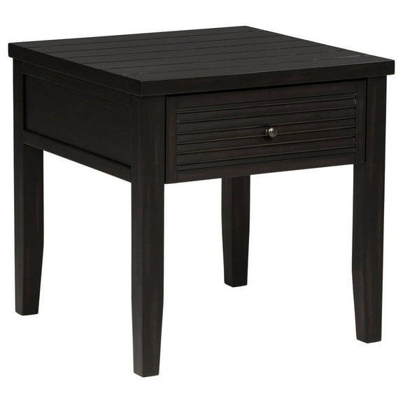 Benjara Coni Side End Table- 1 Drawer- Classic Black Wood- Square 24 Inch