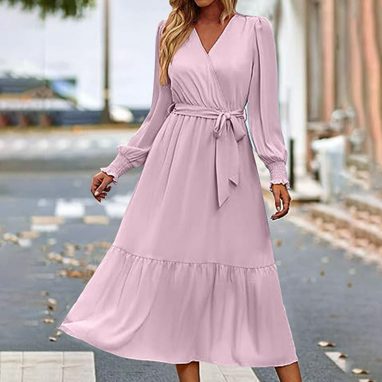 Oksale Wrap V Neck Dress for Women Flowy Chiffon Dresses Plus Size