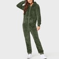 thumbnail image 2 of BiZtdJrK Womens Zipper Fuzzy Pajama Jumpsuit with Drawstring Hood Winter Warm Fleece One Piece Sleep Pants Casual Loose Pocket Loungewear, Army Green, XXL, 2 of 7