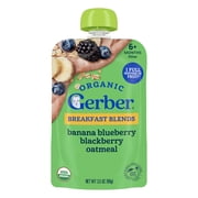 Gerber Stage 2 Baby Food, Organic Banana Blueberry Blackberry Oatmeal, Puree Baby Pouches