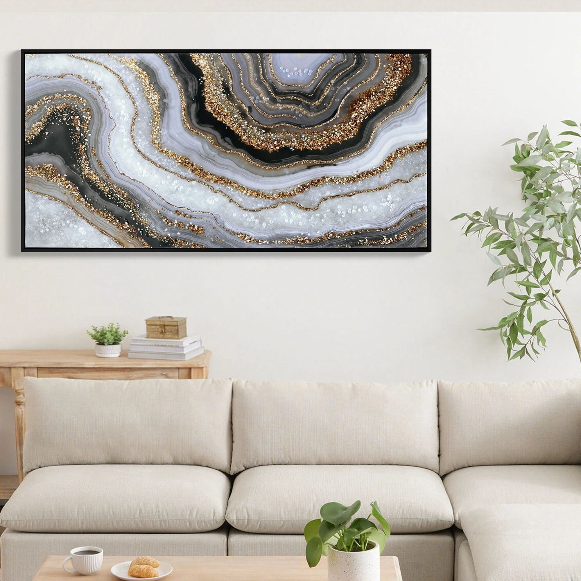 Euroco Modern Minimalist Abstract Wall Art,Framed Canvas Wall Decor Marble Texture Painting Pictures For Bedroom Office,20"X40"