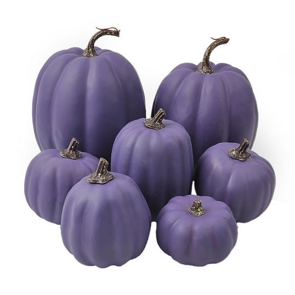 Faux Pumpkins for Outdoor Fall Decor 7 Piece Purple Artificial Pumpkins Halloween Pumpkin Decor for Indoor and Front Porch Fall Display