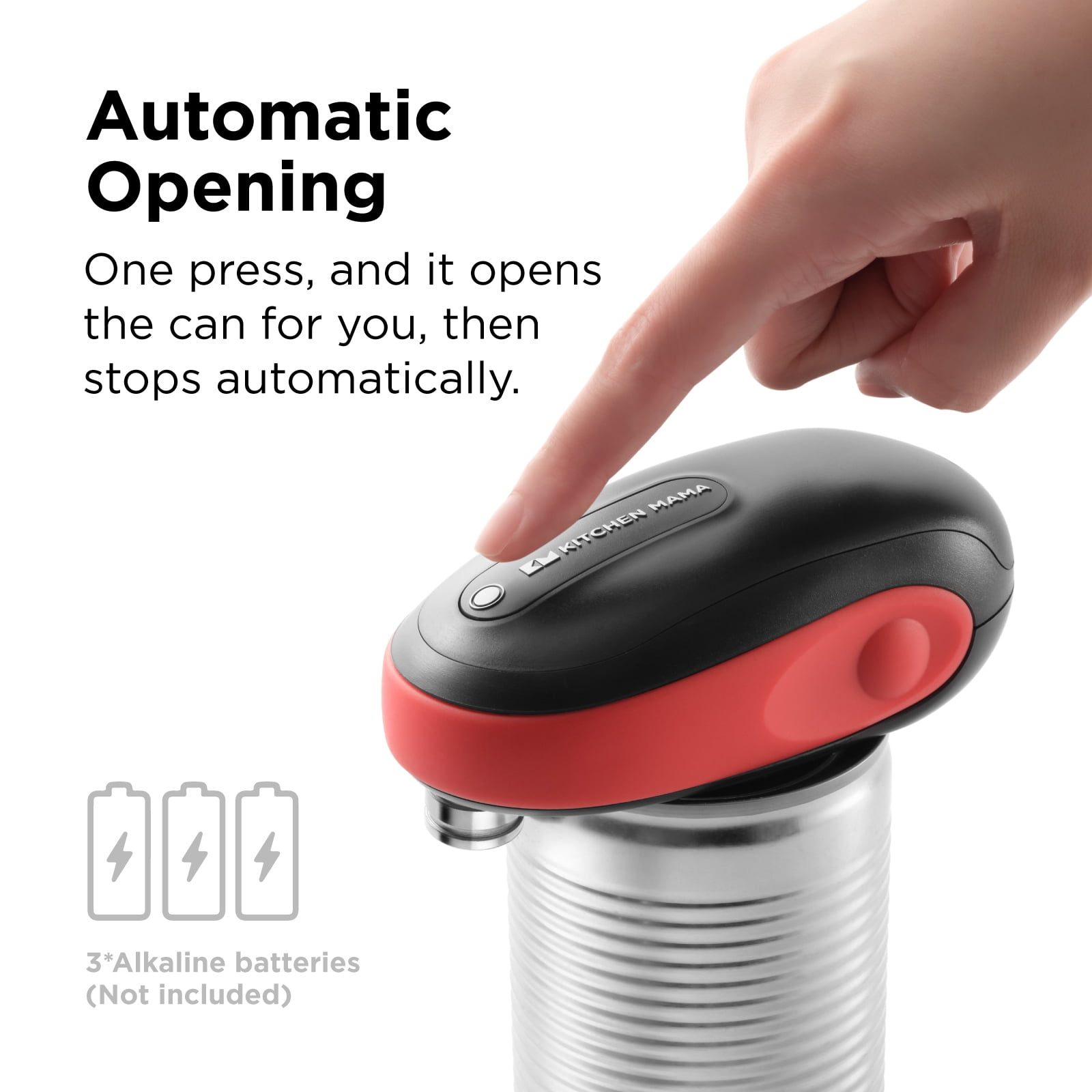 Kitchen Mama One-To-Go Electric Can Opener : Auto Stop, Smooth Edge, Battery Operated (Red)