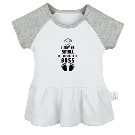 

I May Be Small But I m the Real Boss Funny Dresses For Baby Newborn Babies Skirts Infant Princess Dress 0-24M Kids Graphic Clothes (Gray Raglan Dresses 6-12 Months)