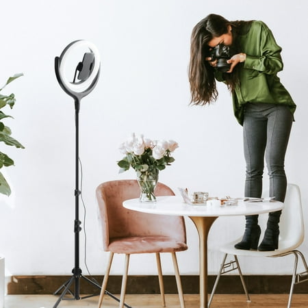 Insten 10'' Selfie Ring Light 67'' Extendable Tripod Stand Phone Holder, 10 Brightness Level for Makeup Live Stream YouTube Video Tiktok LED Circle Light Compatible with iPhone Android Phones, Black