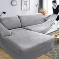 thumbnail image 2 of Velvet Plush L Shaped Sofa Cover for Living Room Elastic Furniture Couch Slipcover Chaise Longue Corner Sofa Cover Stretch, 2 of 7