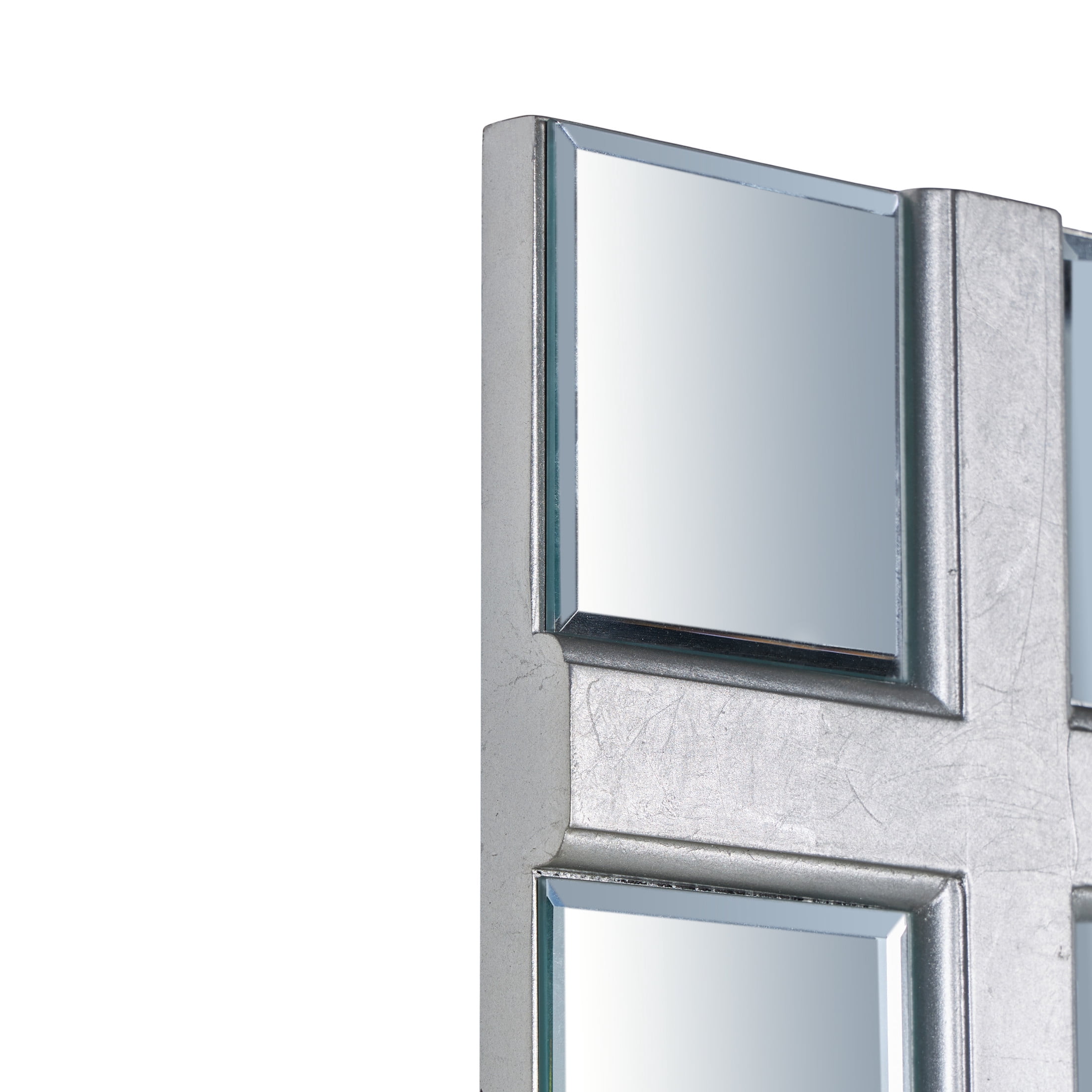 DecMode 49" x 83" Silver Wooden Geometric Floor Mirror with Square Mirrored Insert Frame