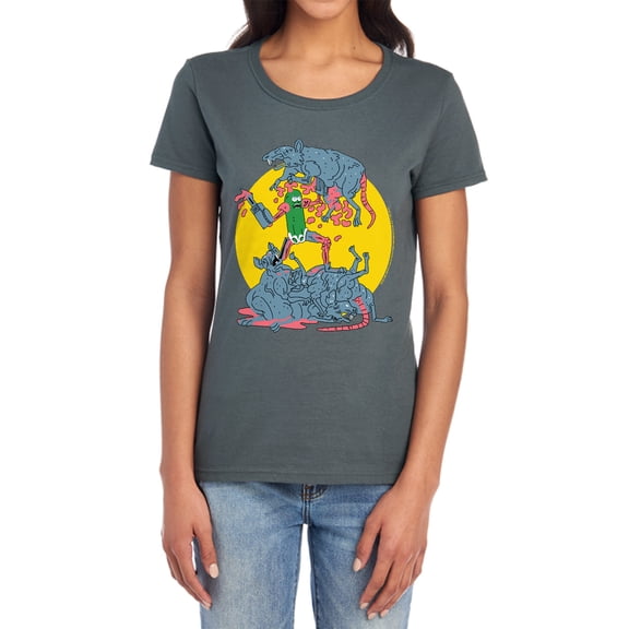 Rick and Morty The Adventures of Pickle Rick Women's T Shirt, Charcoal, Medium