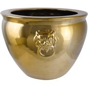 Asian Gold Cachepot Planter with Handles for Home and Garden 14 Inch Wide