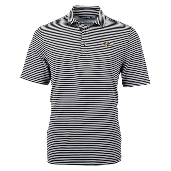 Men's Cutter & Buck Black Baltimore Ravens Virtue Eco Pique Stripe Recycled Polo