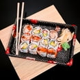 thumbnail image 4 of EcoQuality Black Sushi Trays with Lids 6.5 x 5.5 inch - Disposable Sushi Container Packaging Box with Cover Take Out Boxes Black Plastic To Go Containers Set Entrees Appetizers Desserts (50), 4 of 5