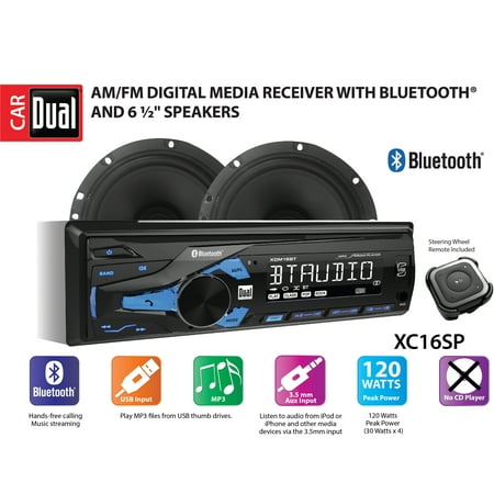 (3 Pack) Dual Electronics XC16SP High Resolution LCD Single DIN Car Stereo Receiver with Built-In Bluetooth, USB, MP3 Player & Two 2-Way High Performance 50 Watt 6.5-inch Car
