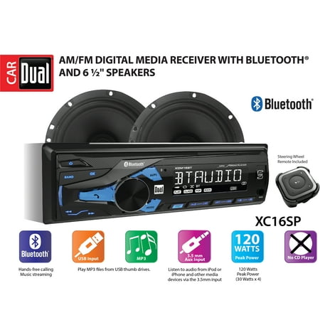 (3 Pack) Dual Electronics XC16SP High Resolution LCD Single DIN Car Stereo Receiver with Built-In Bluetooth, USB, MP3 Player & Two 2-Way High Performance 50 Watt 6.5-inch Car (Best Car Stereo Under 50)