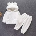 thumbnail image 2 of Toddler Girls Clothes Fall Winter Outfit Sets, Baby Girl Long Sleeve Solid Color Flannel Hooded Sweatshirt Cute Elastic Waist Pant Set 0 6 12 18 24 Months 2T 3T 4T Kaprioy Baby Girl Clothes, 2 of 4