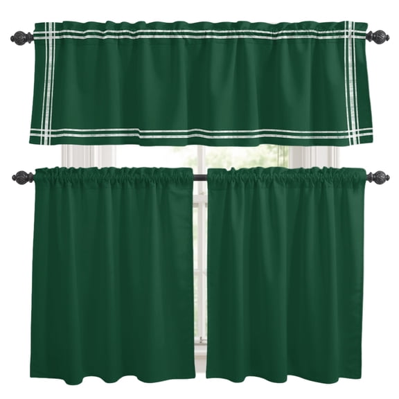 Pure Olive Green Kitchen Curtains, Kitchen Curtains and Valances Set of 3, Simple Solid Color Light Filtering Tailored Tier Curtain 24 Inch Length Drapes for Cafe Sink Bedroom