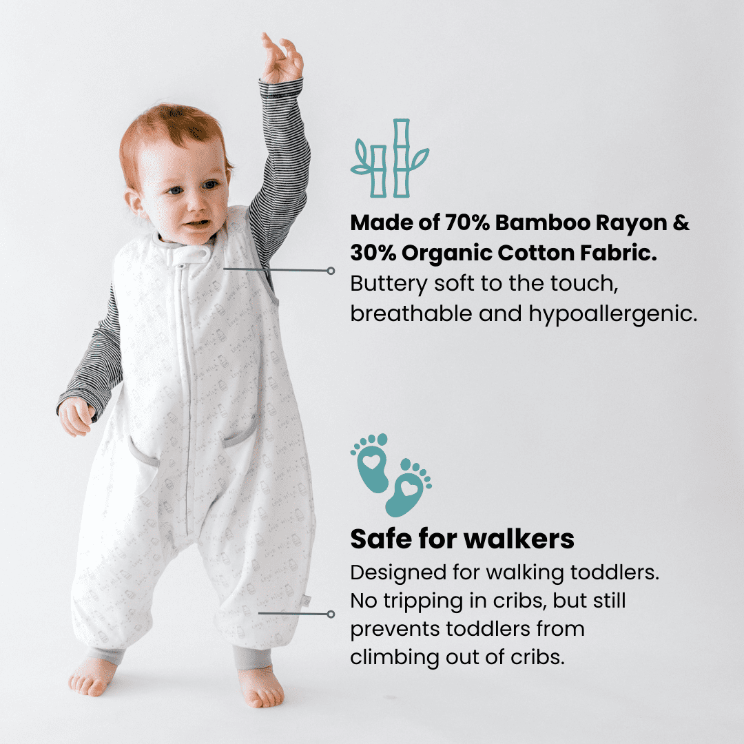 Tealbee Dreamsuit - Bamboo Sleep Sack with Legs - (1.2 Tog) Love Milk 12m-2t