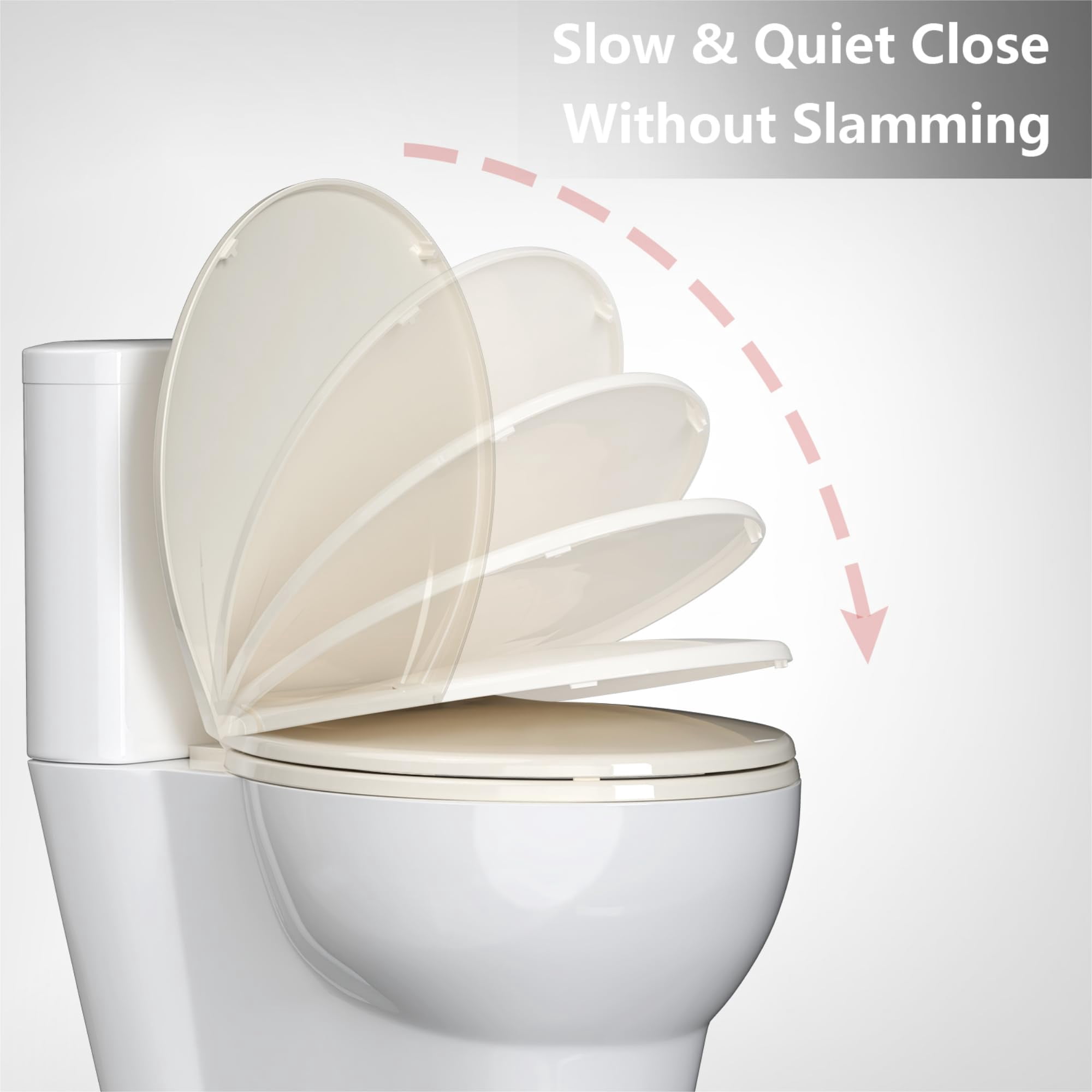 Soft Close Almond Commercial Toilet Seat - Quick-Release, Durable PP, Never Loosens, Easy Install & Clean, Fits 17" Standard Toilets, Almond Color