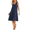 thumbnail image 2 of Pleated Dress for Women's Summer Casual 2025 Sleeveless Midi Swing Tank Sundress V Neck Dresses M Navy Blue, 2 of 6