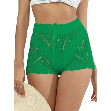 MIPREWUY Women Swimsuit Cover up Crochet Cutout Bikini Bottom Cover up Shorts for Beach Swimsuit Swimwear Summer Clothes