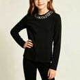 thumbnail image 2 of Acaics Girls' Long-Sleeve Layering T-Shirt: Solid-Color Crew-Neck Sequin-Accent Brushed-Fleece Long-Sleeve Top, Ages 1–15, 2 of 7
