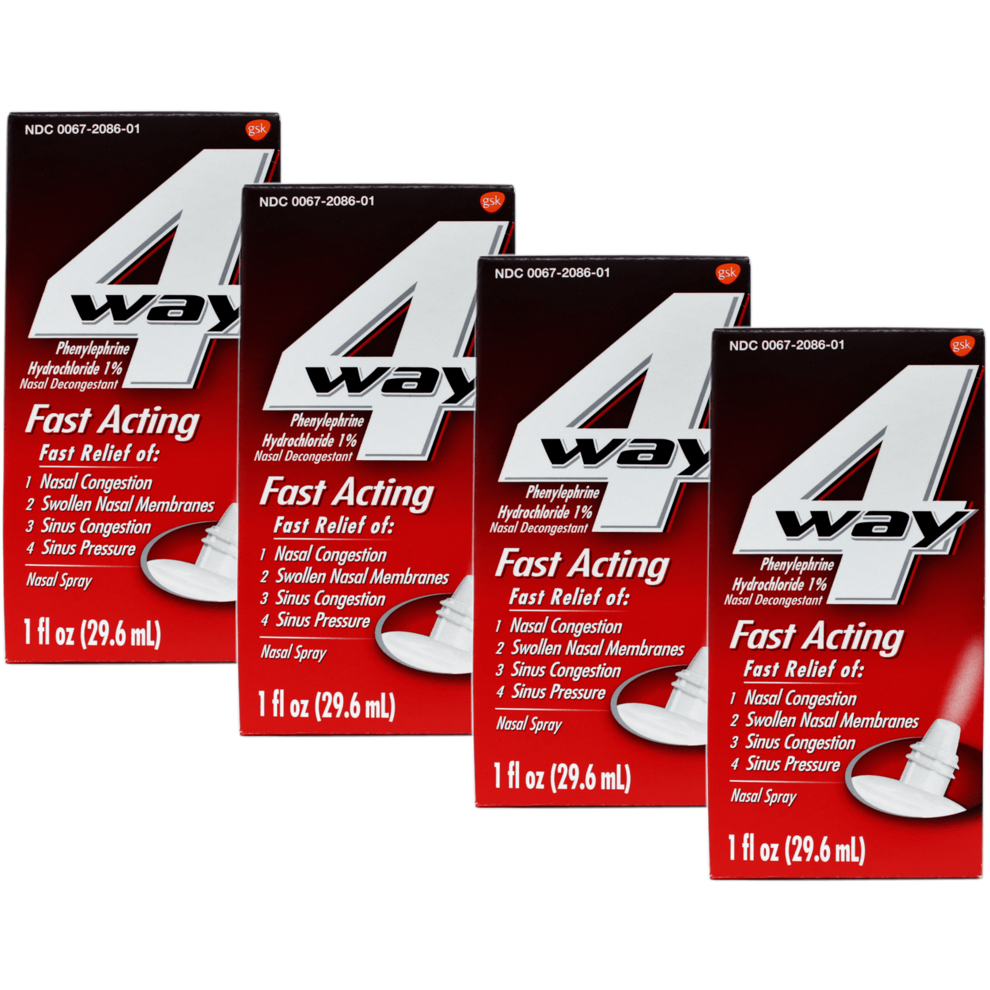 4-Way Fast Acting Nasal Spray, 1 Fl Oz - Set of 4