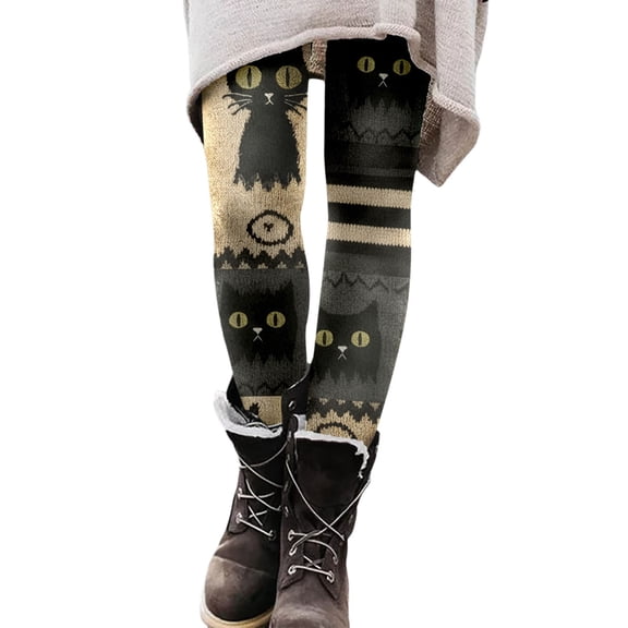 XDZJLR Halloween Seamless Leggings For Women Ladies Black Cat Casual Sports Yoga Pants Workout Tights Soft Stretch Skinny Pants ,Size S-2Xl