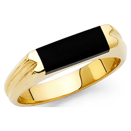 Solid 14k Yellow Gold Onyx Ring Mens Black Diamond Cut Band Stylish Square Design Polished Fancy Size 10