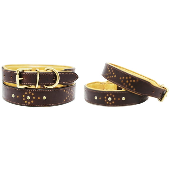 Large 21''- 25'' Soft Genuine Leather Padded Dog Puppy Collar 60AA254BR