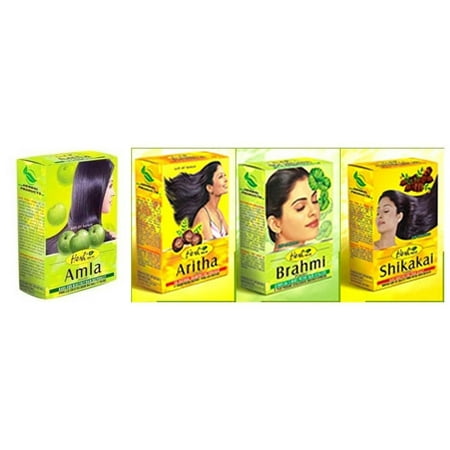 Shikakai Powder - Herbal Amla Powder 100G, Brahmi Powder 100G, Shikakai Powder 100G, Aritha Powder 100G - 1 Complete Hair Care Combo Pack, Hesh Hair Combo Pack - All 4 in 1 By Hesh