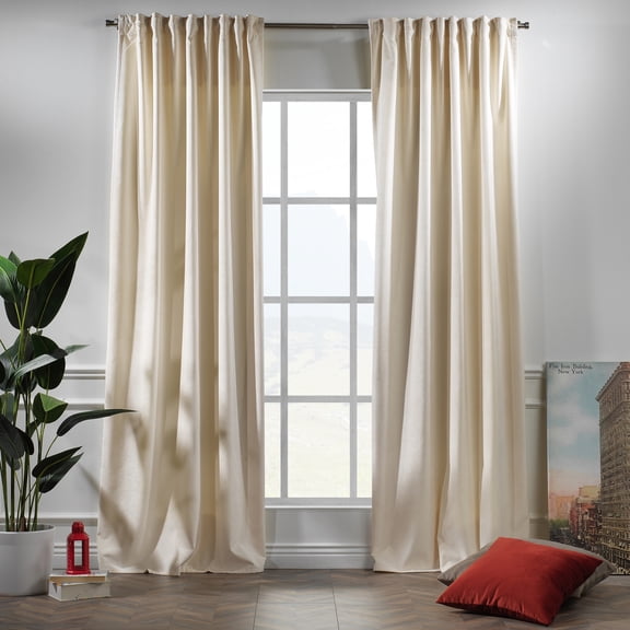 3S Brother's Solid Luxury Matte Velvet Soft Curtains Set of 2 Panels Hanging Back Tap & Rod Pocket Home Décor Bedroom Kitchen Office Windows Room Darkering ( Off White-52"x108")