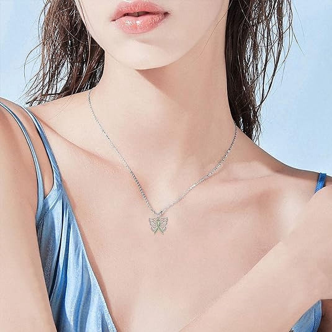 SOULMEET Butterfly Necklace 929 Sterling Silver with Crystal Cancer Survivor Jewelry Gifts for Women