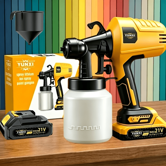 27.5 Oz Cordless Paint Sprayer with 1 Battery, Yellow Electric Spray Gun for House Painting Furniture Cabinets and DIY