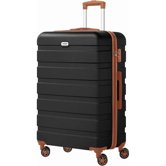 Lightweight Hardside Suitcase with 4 Wheels, TSA Lock, 28-Inch Checked Luggage – Black/Brown