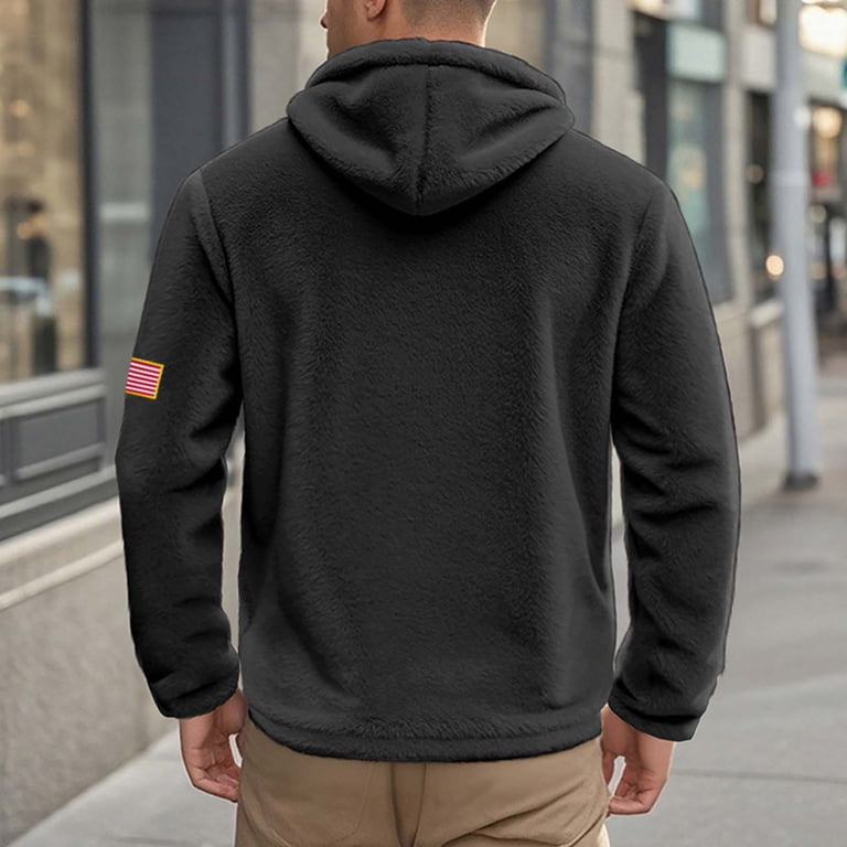 Lovzfmll Reversible Hoodie for Men, Double Sided Fleece, Solid