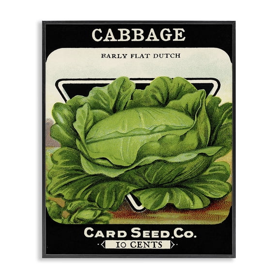 Stupell Industries Vintage Gardening Cabbage Food & Beverage Painting Black Framed Art Print Wall Art, 11 x 14