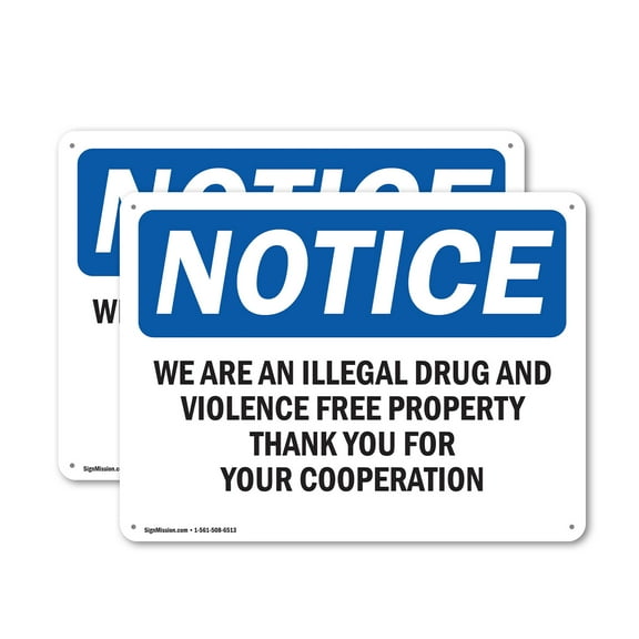 (2 Pack) We Are An Illegal Drug And Violence Free OSHA Notice Sign 18 Inch X 12 Inch Plastic Sign, Weather Resistant, UV Protected for Workplace, Business, and Construction Site, Made