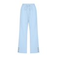 thumbnail image 4 of felwors Womens Capris Pants High Waist Drawstring Comfy Casual Pants Casua Lightweight Loose Trousers Buttons Trim with Pockets Light Blue, XL, 4 of 5