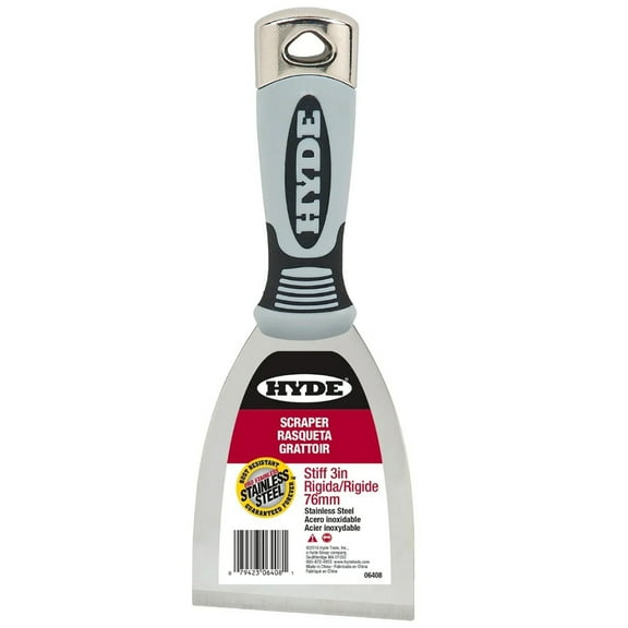 3" Hyde Tools 06408 Pro-Stainless Stiff Stainless Steel Scraper w/ Hammer Head End