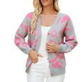 thumbnail image 1 of WRKEKC Women's V-Neck Cardigan Patterned Knit Single Button Front Long Sleeve Open Front Cozy Sweater for Fall Winter Lounge Wear Gray L, 1 of 6
