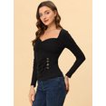 thumbnail image 2 of INSPIRE CHIC Women's Sweetheart Neck Ruched Long Sleeve Slim Rib Knit Top, 2 of 5