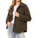 thumbnail image 2 of Chaqueta de piel sintética INSPIRE CHIC para mujer con cuello Peter Pan, abotonada, abrigo cálido y suave de invierno, color marrón, 2 of 6