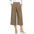 thumbnail image 2 of YuXingFu Womens High Waist Wide Leg Pleated Capri Pants - Side Pockets Work Summer Spring Khaki S, 2 of 7