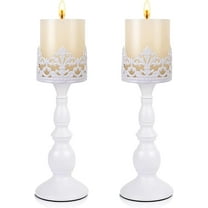Superior Hub Candle Holders for Pillar Candles Gothic Matte Black Vintage Tall Candle Holders Set of 2 Decorative Large Table Centerpieces Candle Stand Decor (White 2PCS A)