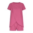 thumbnail image 6 of Cagogo Women's Plus Size 2 Piece Outfit Round Neck Short Sleeve Tshirt Shorts Set Casual Summer Cruise Boho Vacation Loose Matching Sets Airport Travel Clothes, Hot Pink S, 6 of 6