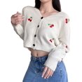 thumbnail image 1 of ZECATL Cardigan Court à Manches Longues Style Preppy des Années 90 avec Broderie de Cerises et Boutons pour Femmes, 1 of 8