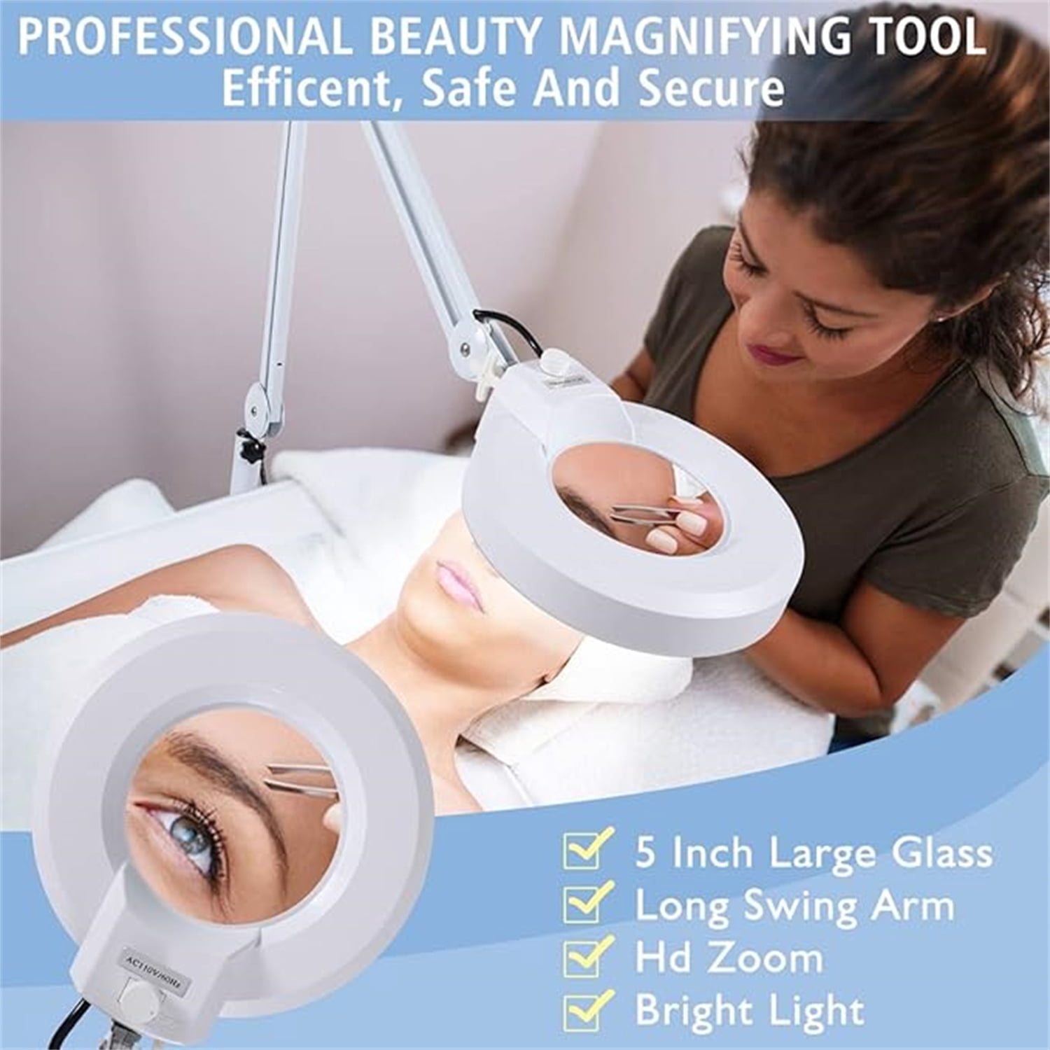 MagnieOpti Magnifying Glass with Light and Stand, Floor Lamp with 5 Wheels Rolling Base for Lash Estheticians Facials, 2200 Lumens Stepless Dimmable, LED Lighted Standing Magnifier for Sewing Crafts