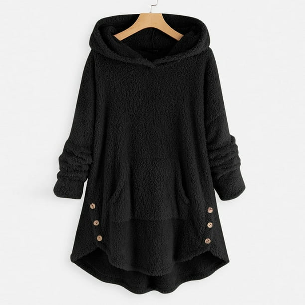 Pntutb moda mujer botón cuello en V pulóver tops manga larga blusa con capucha sudadera Pntutb Pntutb-2291
