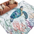 thumbnail image 2 of Ocean Teal Washable Living Room Rugs 5'x8', Sea Turtle Coral Seagrass Marine Life Coastal Low Pile Throw Large Area Rug Non-Slip Sturdy Edge Binding Carpet for Living Room Kitchen Office, 2 of 9