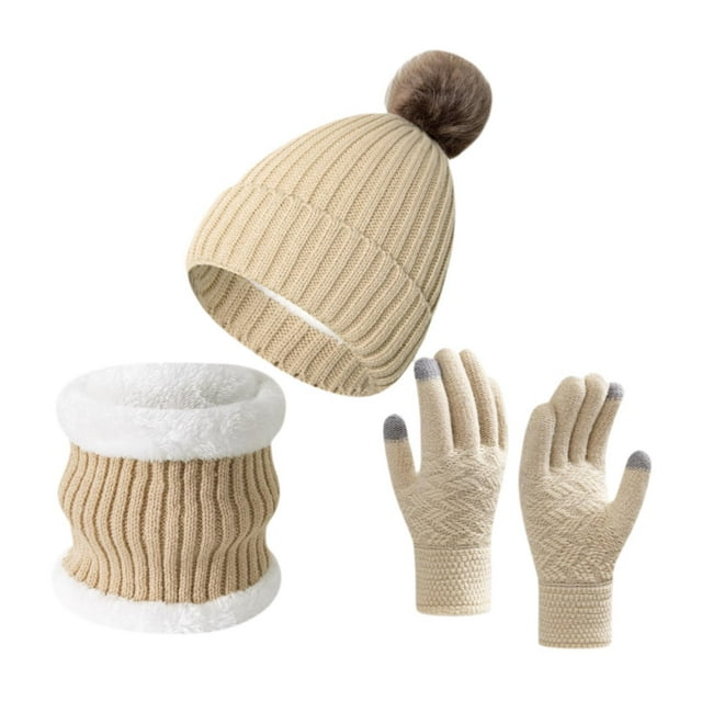 Conjunto de gorro Bufanda y Guantes de invierno jinwen Beige