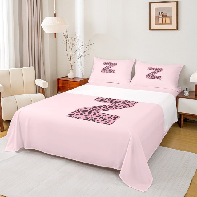 Erosebridal Initial Letter Z Sheet Set King,Cheetah Pattern Bedding Sets King Size,Wild Animal King Sheet Sets For Birls,Breathable Bedroom Decoration,4-Piece
